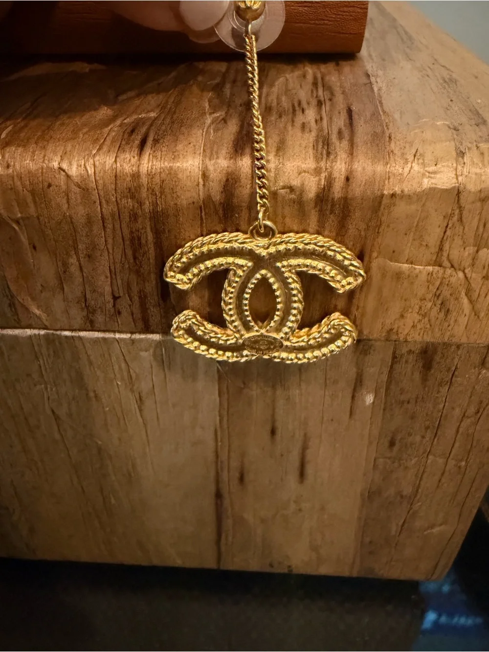 CHANEL Gold Double C Drop Chain Earrings